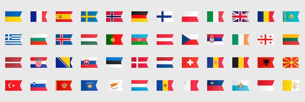 Список европейских стран по площади Коллекция флагов в плоском дизайне Векторная иллюстрация
