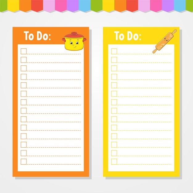 To do list for kids Empty template The rectangular shape Isolated color vector illustration Funny character