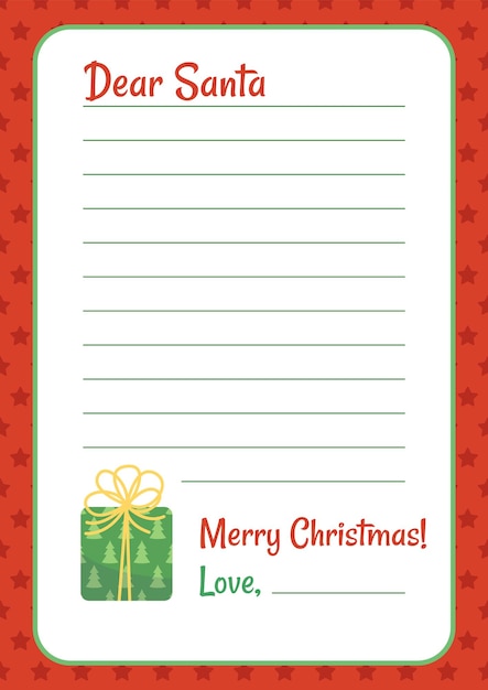 List for letter to santa claus dear santa letter blank template flat cartoon vector