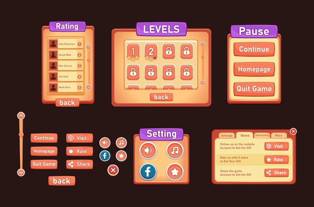 Vector list of mobile games , game ui kit ,  user interface ui - ux