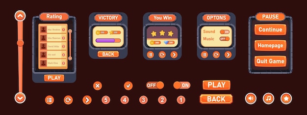 Vector list of mobile games game ui kit user interface ui ux