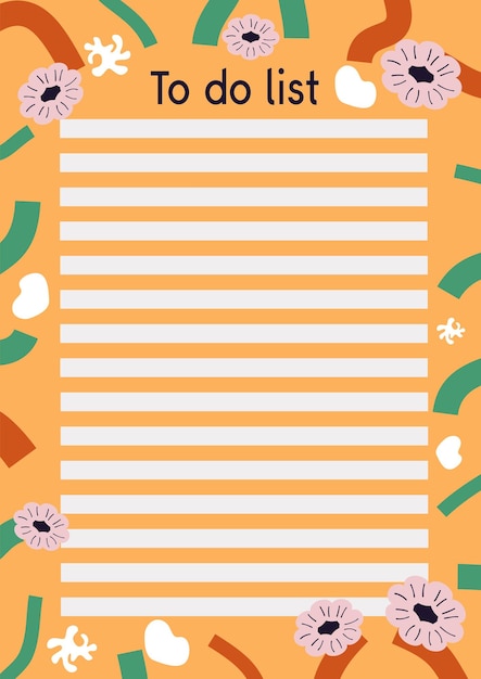 To do list planner with doodlestyle colors and stripes Vector illustration of todo planner