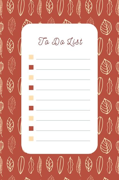 To Do List Planner with Hand Drawn Leaves Pattern