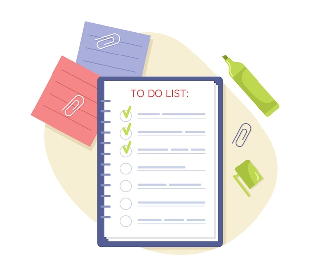 Vector to do list and stationery 2d vector isolated illustration