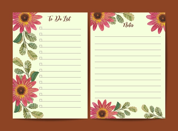 Vector to do list template watercolor flower