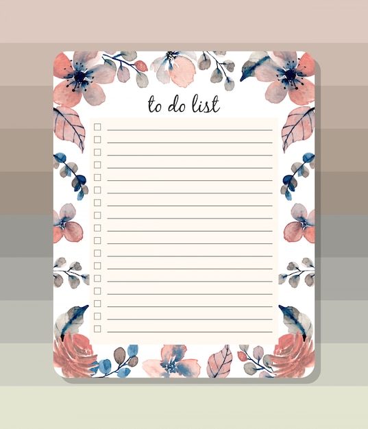 Vector to do list with watercolor floral