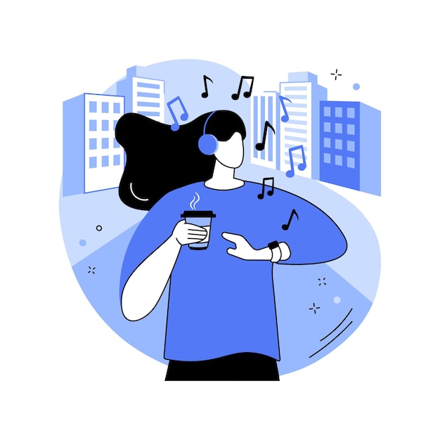 Vettore ascolta la musica con le illustrazioni vettoriali dei cartoni animati isolate da smartwatch