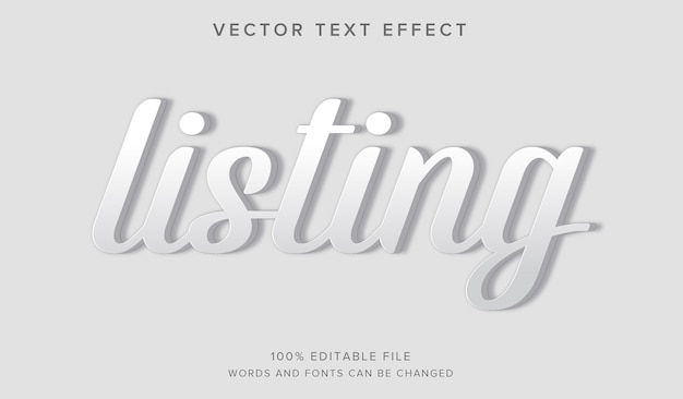 Vector listing editable 3d text effect