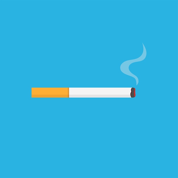 Lit cigarette with smoke flat vector illustration