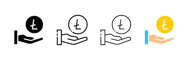 Litecoin en palm Verschillende stijlen set van palmen en Ltc icoon in een cirkel Litecoin en palm Vector icoonen