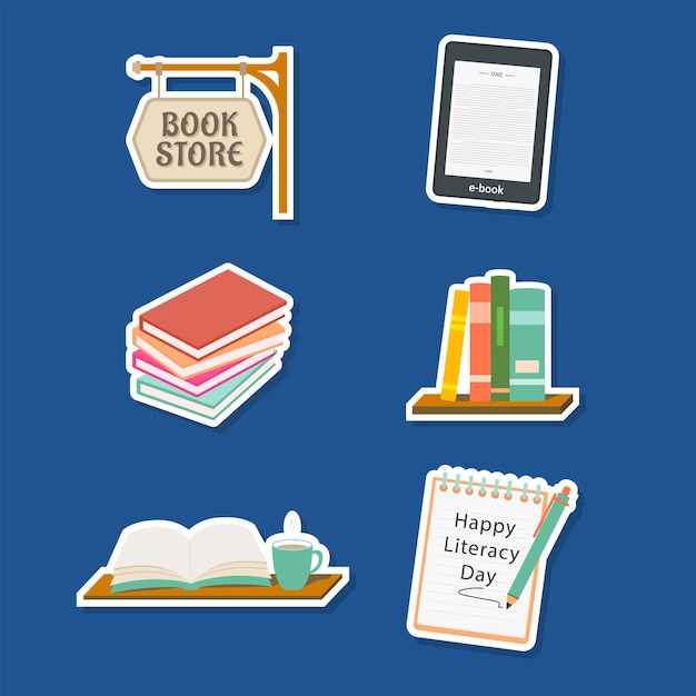 Vector literacy stickers collection