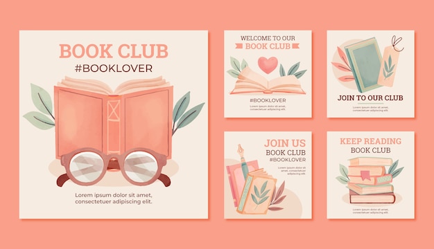 Raccolta di post di instagram del club del libro di letteratura