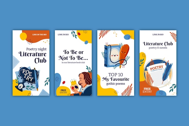 Vector literature book club instagram stories collection