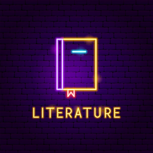 Etichetta al neon della letteratura. illustrazione vettoriale di promozione dell'istruzione.