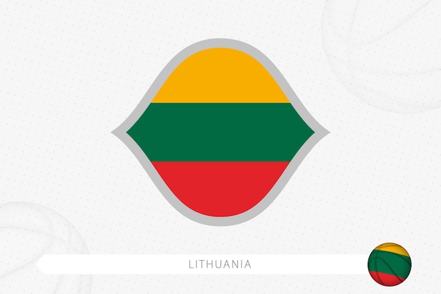 Lithuania flag for basketball competition on gray basketball background.