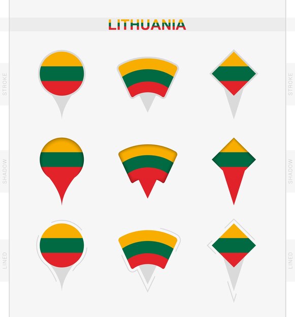 Lithuania flag set of location pin icons of Lithuania flag