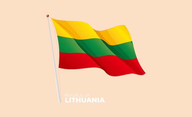 Lithuania flag waving at the flagpole Vector 3D