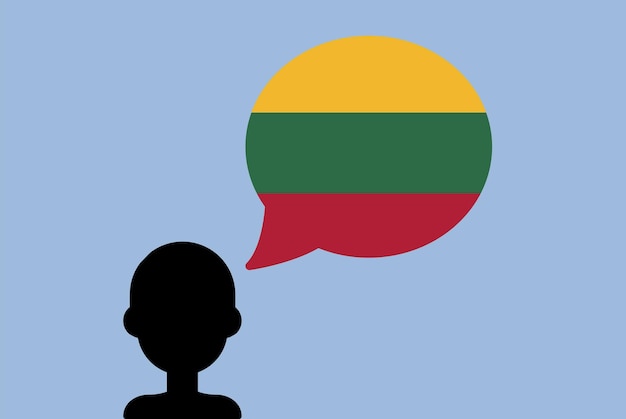 리투아니아어 언어를 배우는 국가 국기와 연설 풍선 실루엣 남자와 리투아니아 국기