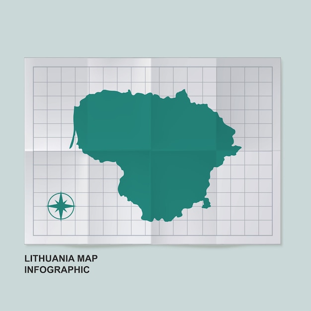 Lithuania map country in folded grid paper