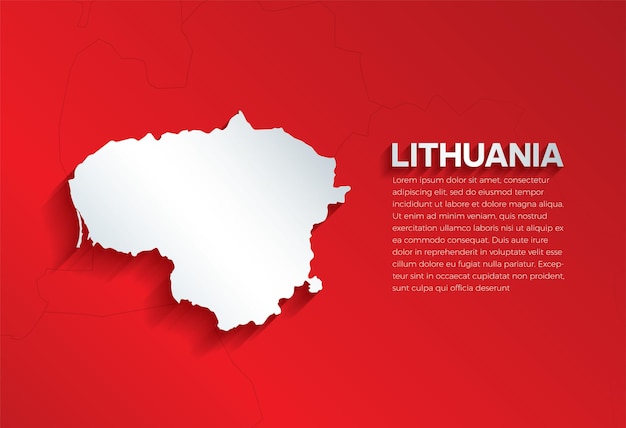 Mappa della lituania con ombra tagliare la carta isolata su uno sfondo rosso