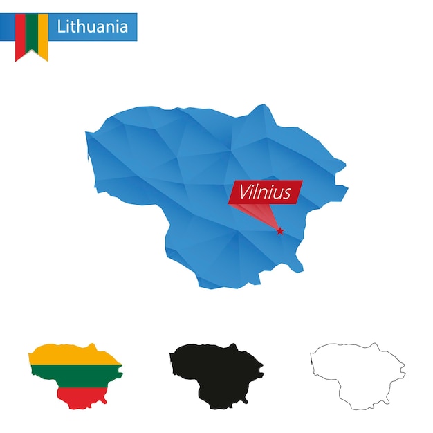 Litouwen blauwe low poly kaart met hoofdstad vilnius