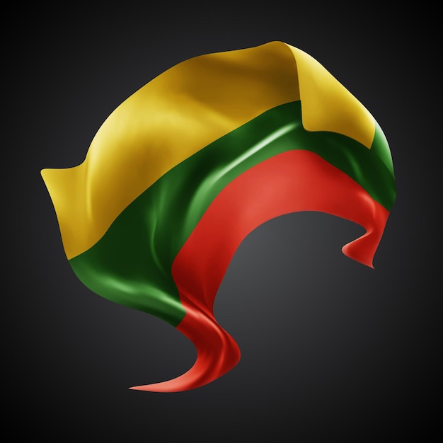 Litouwen vector 3d vlag met golven op een zwarte achtergrond
