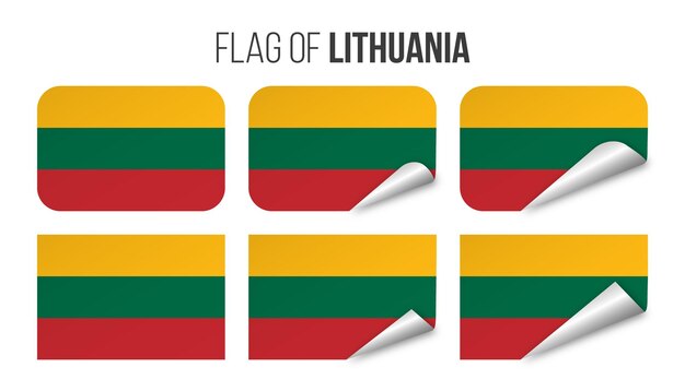 Litouwen vlag etiketten stickers set Vector illustratie 3d vlaggen van Litouwen geïsoleerd op wit