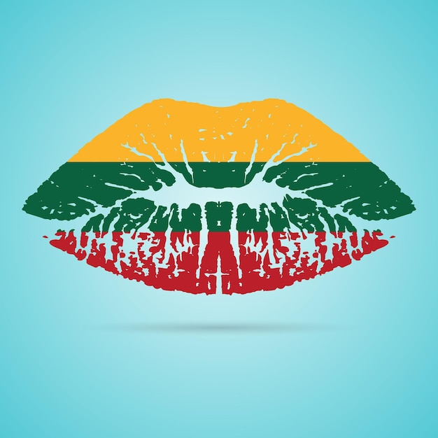 Litouwen vlag lippenstift op de lippen geïsoleerd op een witte achtergrond vectorillustratie