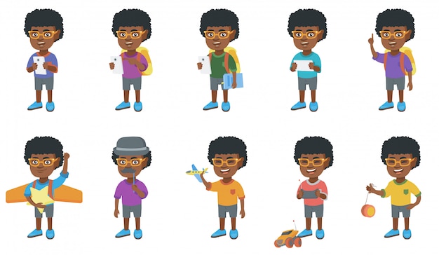 Little african boy character set