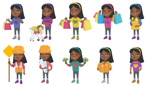 Little african girl character set