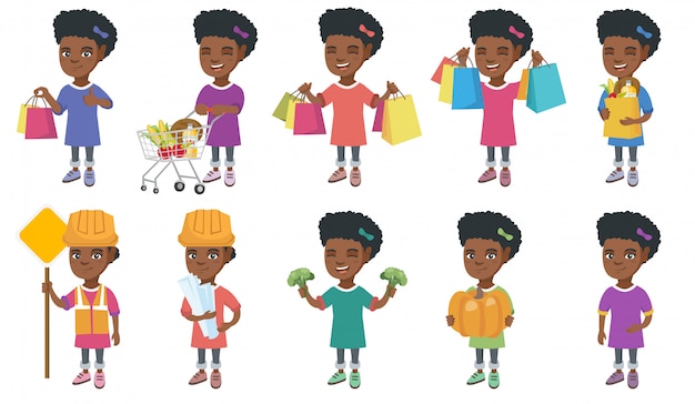 Little african girl character set