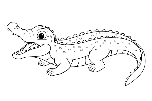 Little alligator cartoon animal illustration bw