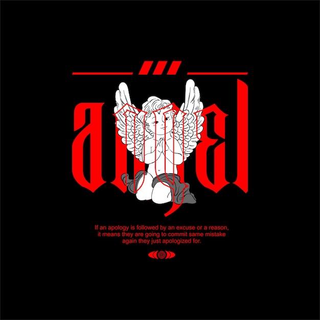 Vettore piccolo vettore di progettazione angel streetwear per la serigrafia di magliette