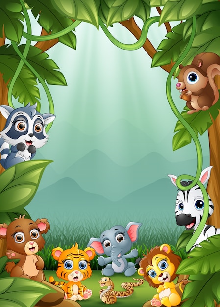 Vector the little animals an a forest