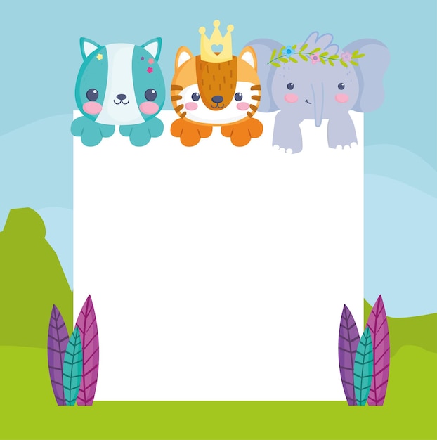 Little animals with blank board