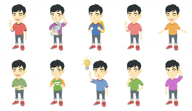 Little asian boy character set