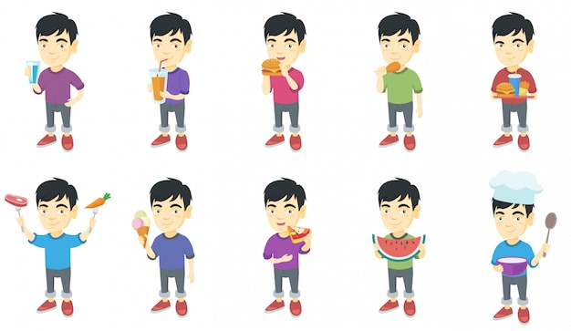 Little asian boy character set