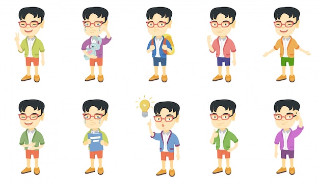 Little asian boy character set