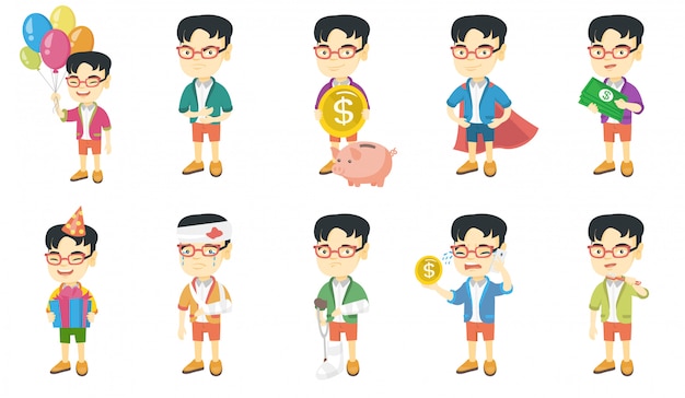 Little asian boy character set