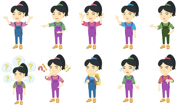 Little asian girl character set