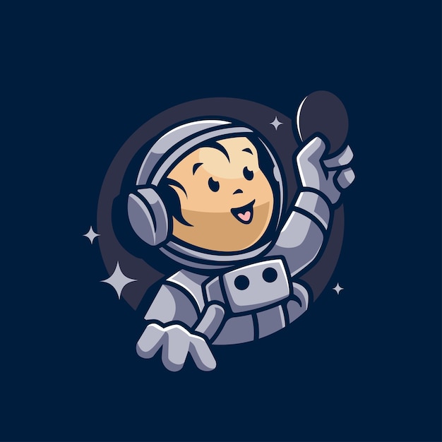 コインイラストを保持している小さな宇宙飛行士の赤ちゃん