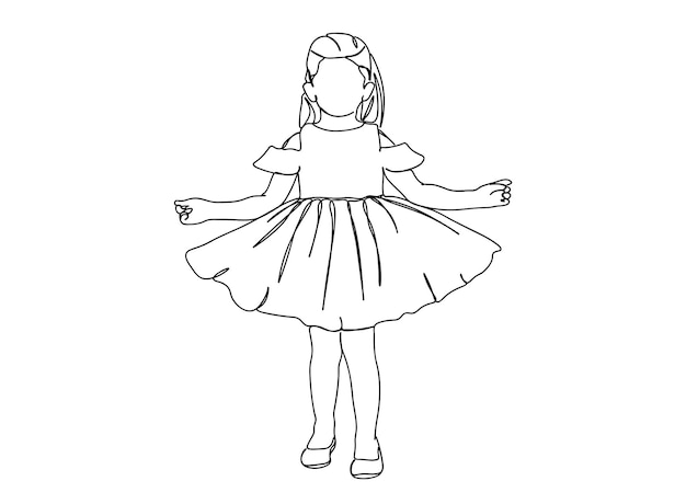 Little, Baby Girl single-line art drawing continues line vector illustration