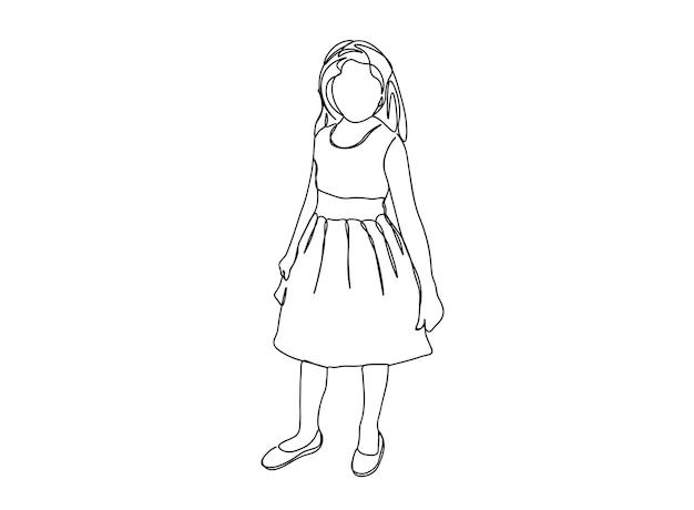 Little, Baby Girl single-line art drawing continues line vector illustration