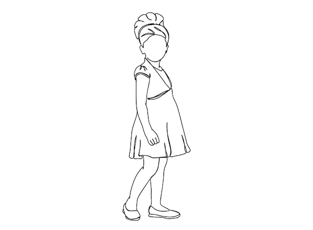 Little, Baby Girl single-line art tekening gaat door met lijn vectorillustratie