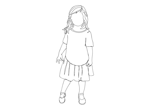 Little, Baby Girl single-line art tekening gaat door met lijn vectorillustratie