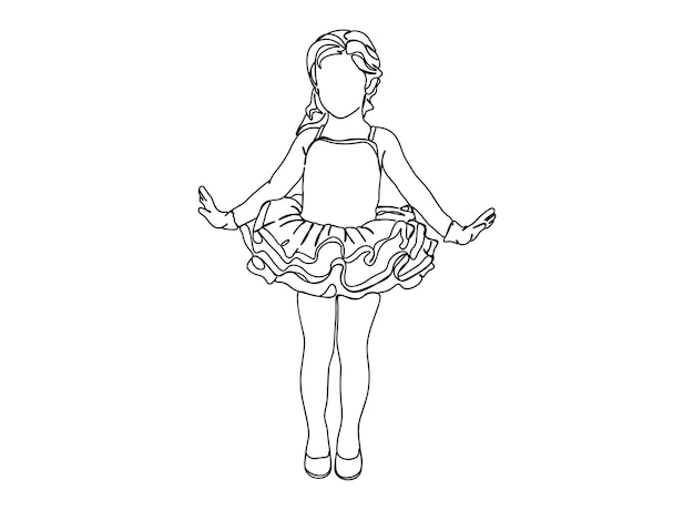 Little, baby girl single-line art tekening gaat door met lijn vectorillustratie