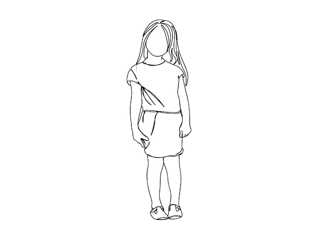 Little, Baby Girl single-line art tekening gaat door met lijn vectorillustratie