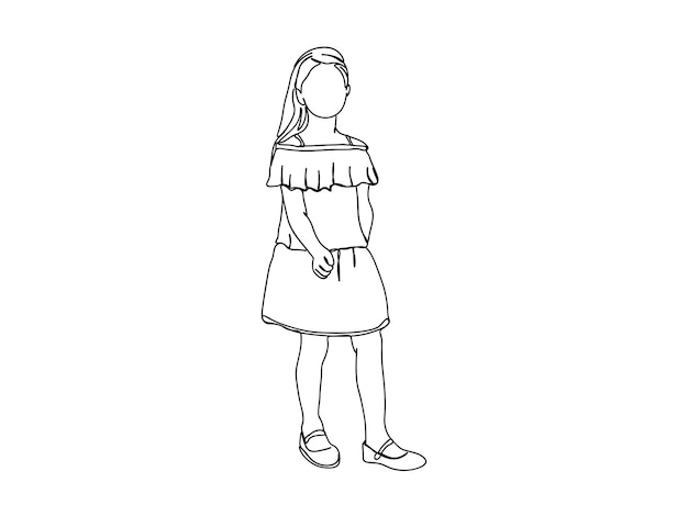 Little, Baby Girl single-line art tekening gaat door met lijn vectorillustratie