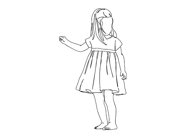 Little, baby girl single-line art tekening gaat door met lijn vectorillustratie