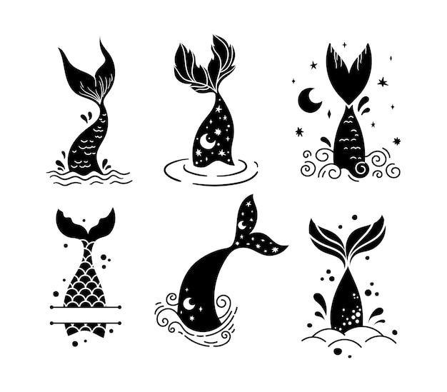 Vector little baby mermaid tail isolated clipart sea underwater life magic fish tail and monogram frame